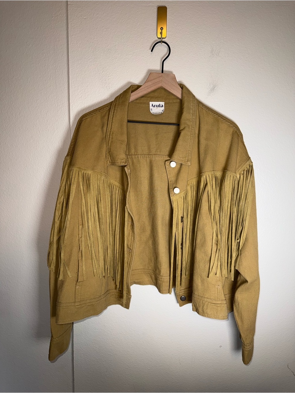 ARULA women’s western coastal cowgirl fringe rodeo tan denim jacket C (3X)